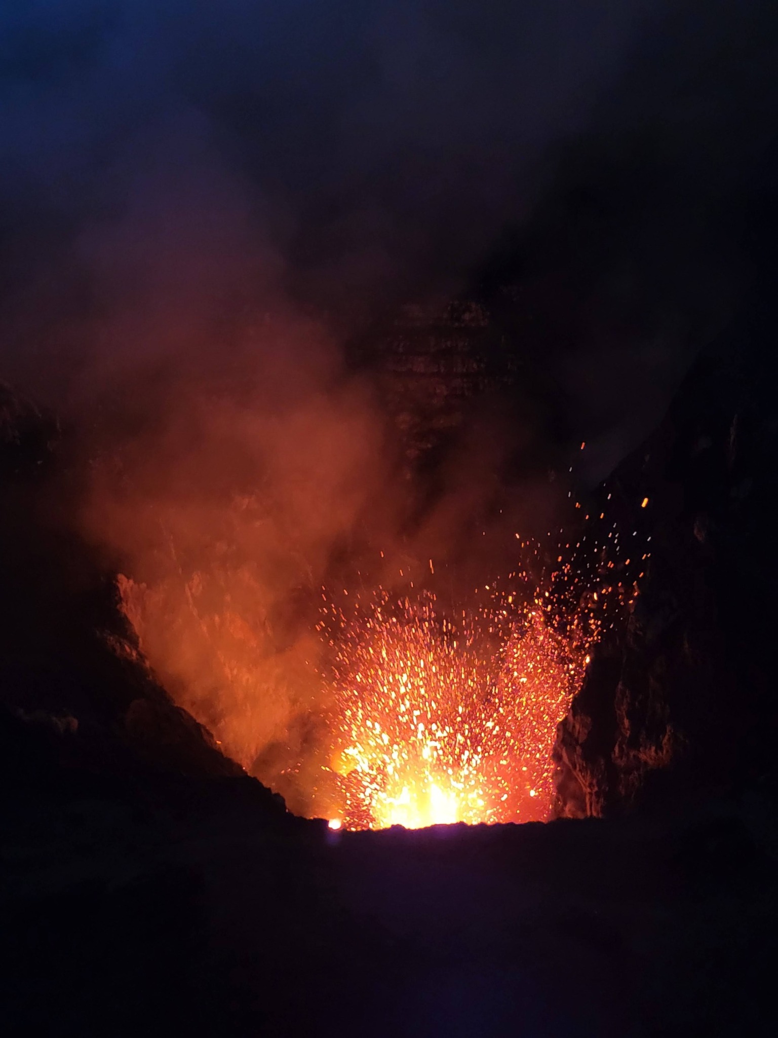 Mount Yasur erupting at night
