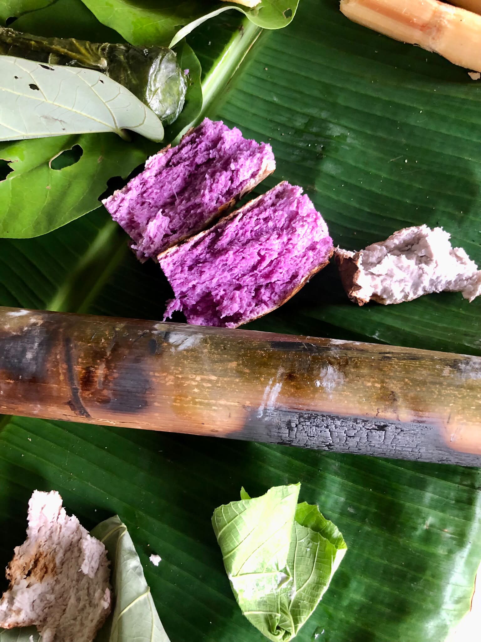 Purple island food presented on leaves